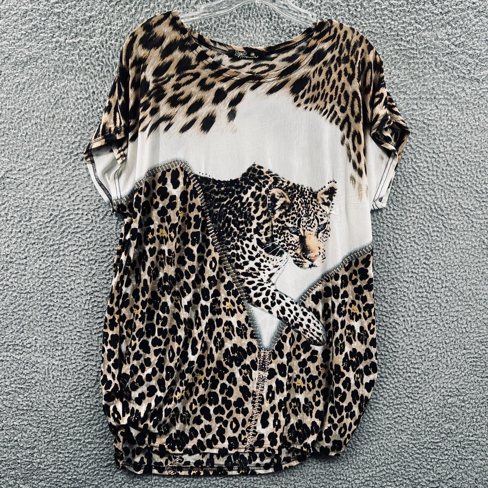 Womens Leopard Tunic Top XL Animal Print Oversized Statement Artsy Resort Casual